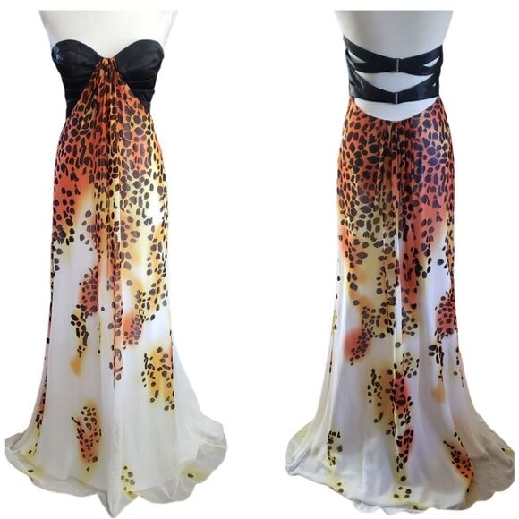 Caché Black Bandage & Animal Print Long Gown Size 8 - Picture 1 of 16